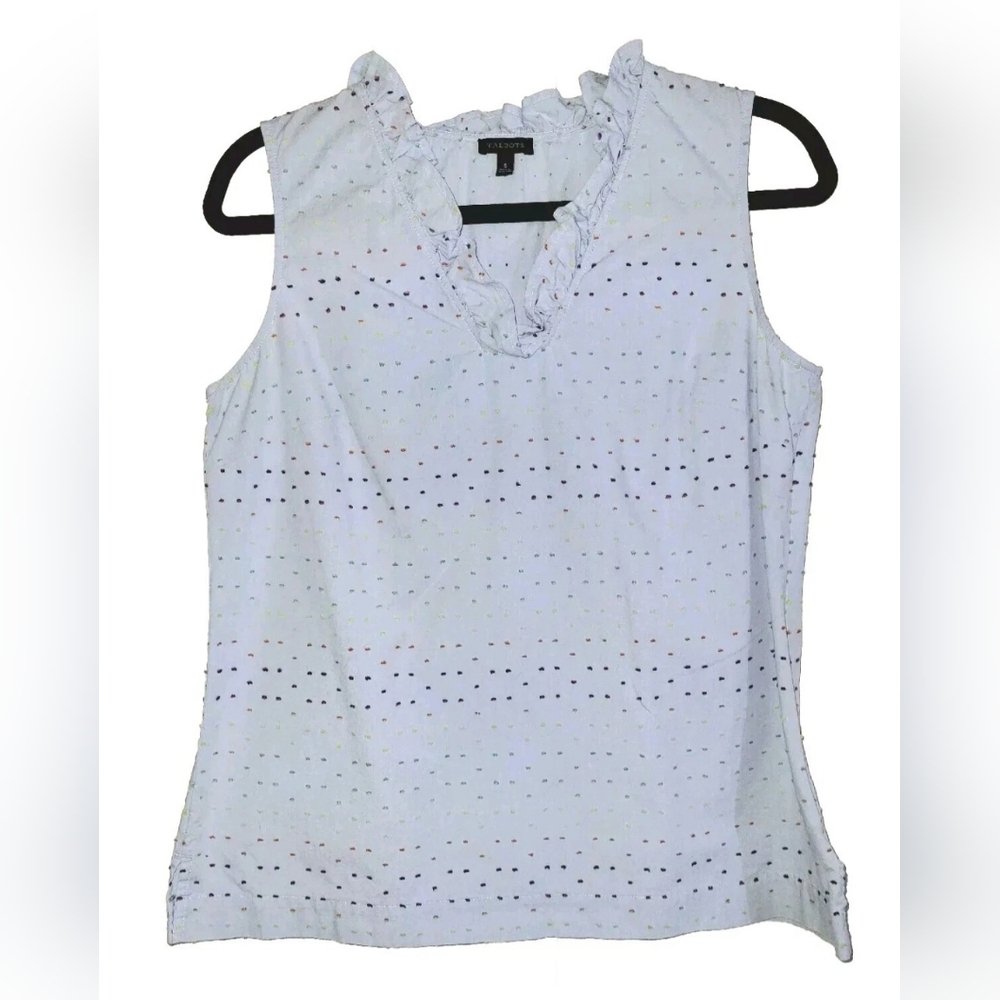Talbots Blue Cotton Rainbow Polka-dot Slit Hem Size Small Sleeveless Pullover
